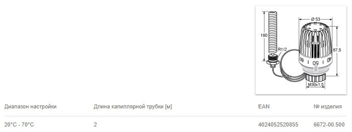 Термостатическая головка К со спиральным погружным датчиком