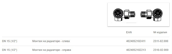 Двойной угловой термостатический клапан